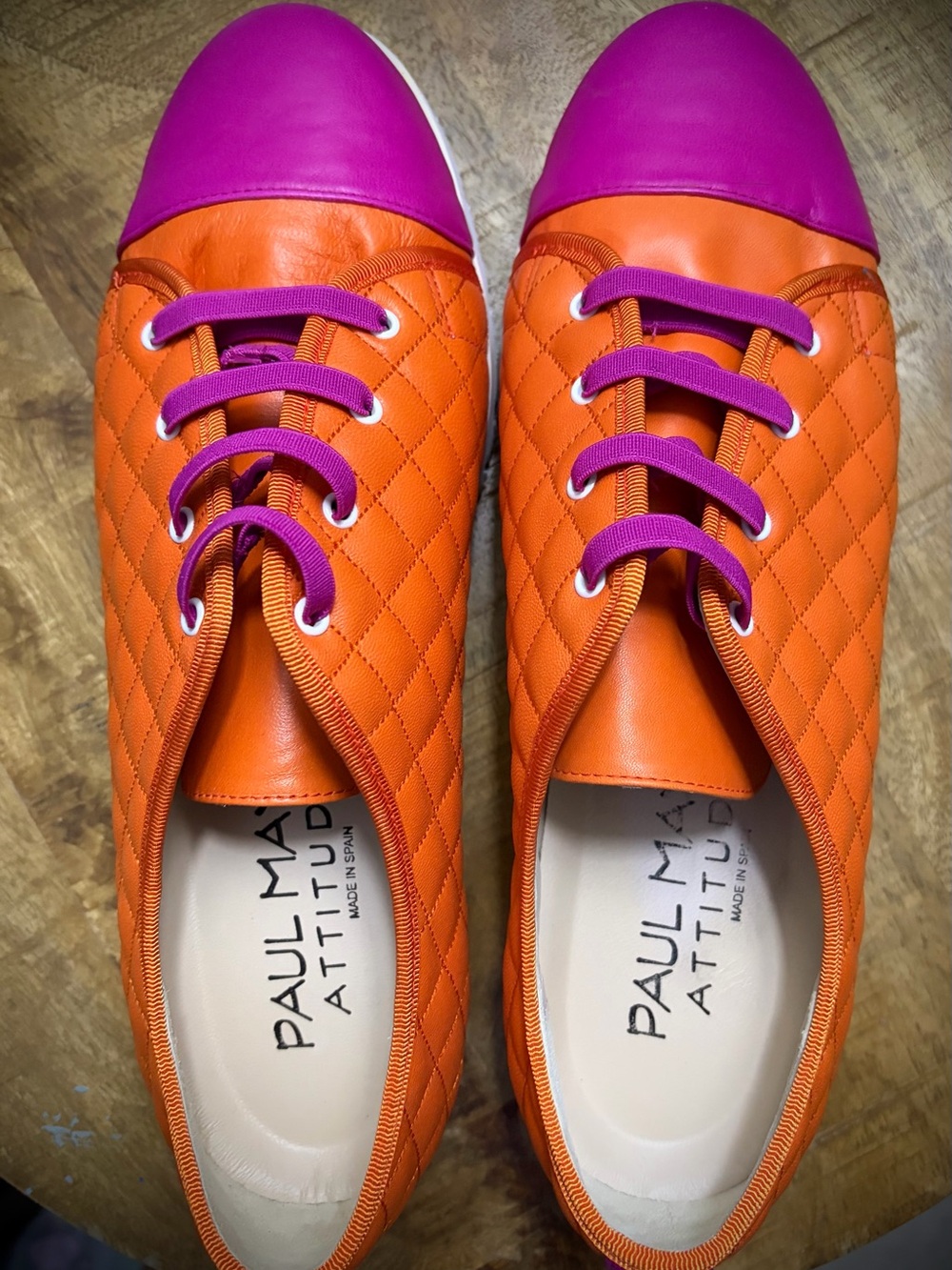 Paul Mayer Orange Quilted Sneakers with Purple Caps